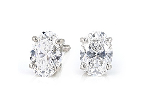 Certified Oval White Lab-Grown Diamond E-F SI 18k White Gold Stud Earrings 1.50ctw