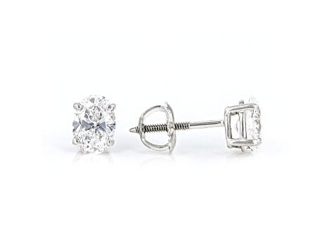 Certified Oval White Lab-Grown Diamond E-F SI 18k White Gold Stud Earrings 1.50ctw