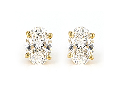 Certified Oval White Lab-Grown Diamond E-F SI 18k Yellow Gold Stud Earrings 1.50ctw