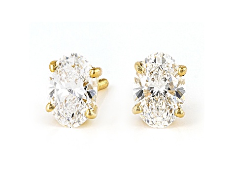 Oval White IGI Certified Lab-Grown Diamond 18k Yellow Gold Stud Earrings 1.50ctw