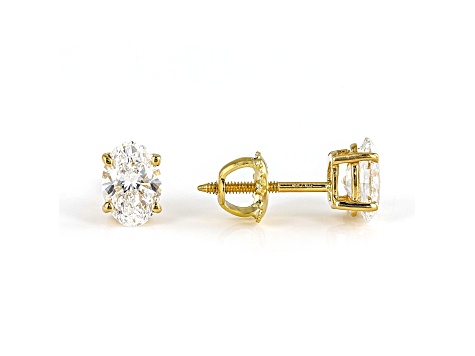 Oval White IGI Certified Lab-Grown Diamond 18k Yellow Gold Stud Earrings 1.50ctw