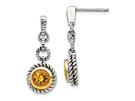 Sterling Silver with 14K Gold Flash Plated Citrine Earrings