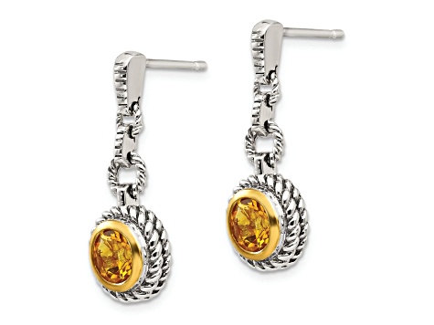 Sterling Silver with 14K Gold Flash Plated Citrine Earrings