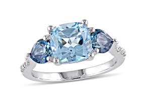 3.50ctw Sky and London Blue Topaz and Diamond Accent Ring in Sterling Silver
