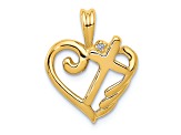 14K Yellow Gold A Diamond Heart with Cross Pendant