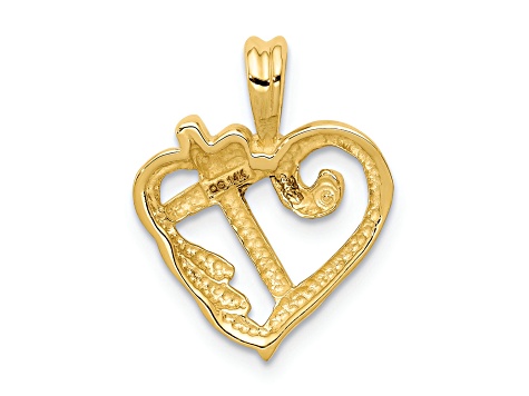 14K Yellow Gold A Diamond Heart with Cross Pendant