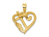 14K Yellow Gold A Diamond Heart with Cross Pendant