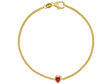 14K Yellow Gold Over Sterling Silver Lab Created Ruby Curb Chain Bracelet .22ctw