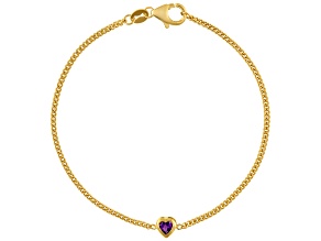 14K Yellow Gold Over Sterling Silver Amethyst Curb Chain Bracelet .15ctw