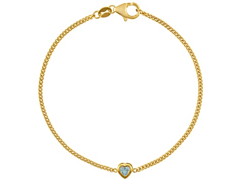 14K Yellow Gold Over Sterling Silver Lab Created Aquamarine Curb Chain Bracelet .15ctw