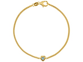14K Yellow Gold Over Sterling Silver Lab Created Aquamarine Curb Chain Bracelet .15ctw
