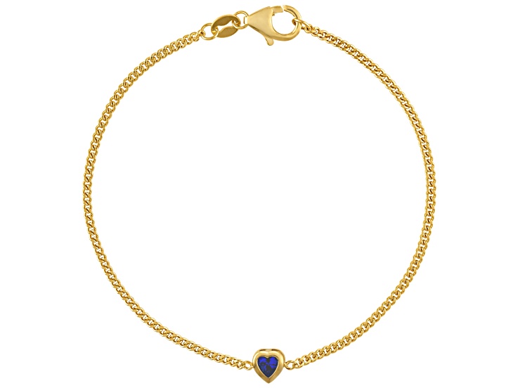14K Yellow Gold Over Sterling Silver Lab Created Sapphire Curb Chain Bracelet .22ctw