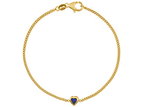 14K Yellow Gold Over Sterling Silver Lab Created Sapphire Curb Chain Bracelet .22ctw