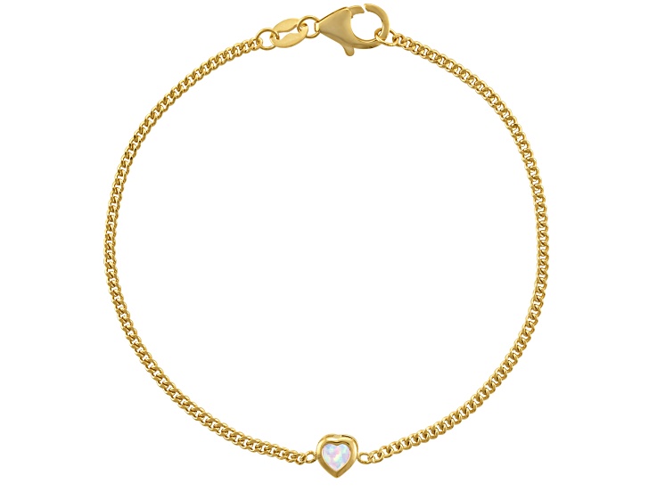 14K Yellow Gold Over Sterling Silver Lab Created Opal Curb Chain Bracelet .12ctw