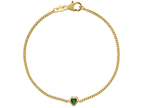 14K Yellow Gold Over Sterling Silver Lab Created Emerald Curb Chain Bracelet .15ctw