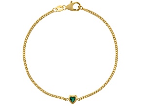 14K Yellow Gold Over Sterling Silver Lab Created Emerald Curb Chain Bracelet .15ctw