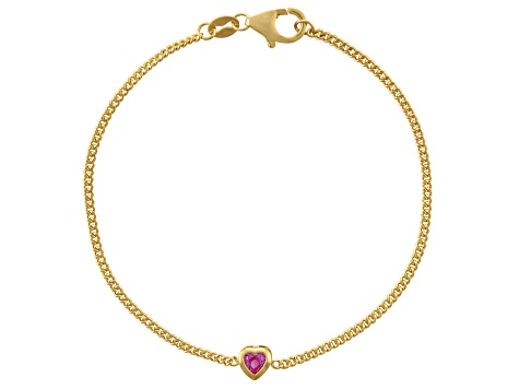 14K Yellow Gold Over Sterling Silver Lab Created Pink Sapphire Curb Chain Bracelet .22ctw