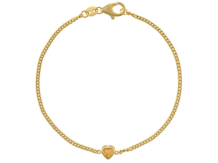 14K Yellow Gold Over Sterling Silver Citrine Curb Chain Bracelet .15ctw