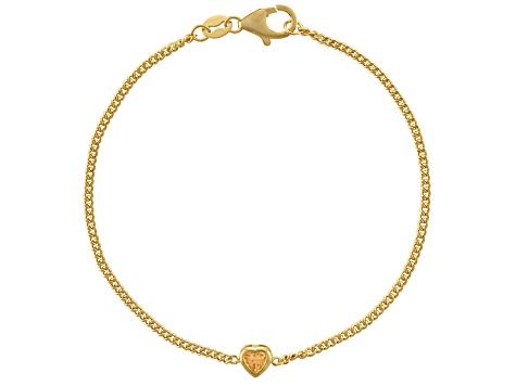 14K Yellow Gold Over Sterling Silver Citrine Curb Chain Bracelet .15ctw