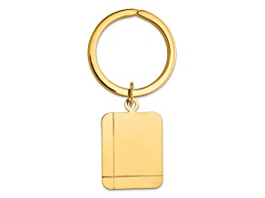 14K Yellow Gold Grooved Rectangle Disc Key Ring
