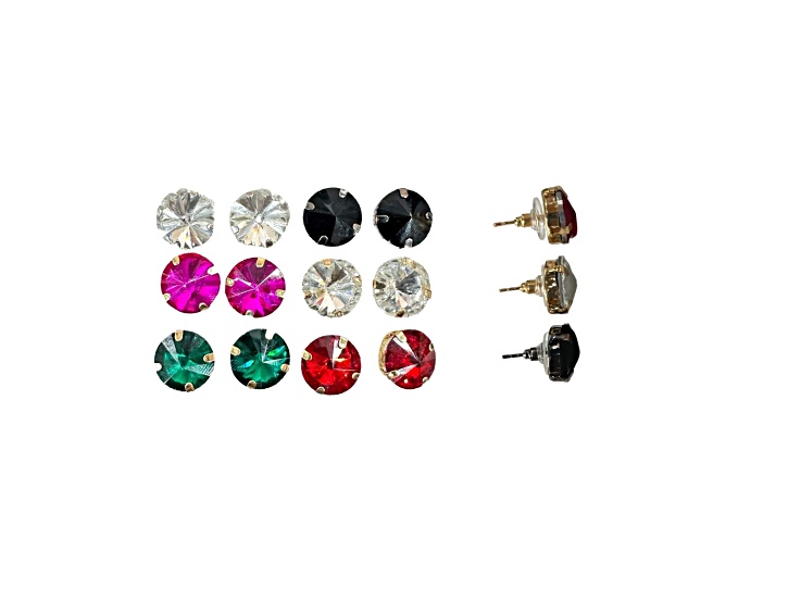 Off Park® Collection, Six-Pack Gold-Tone Multi-Color Circular Glass Crystal Stud Earrings.