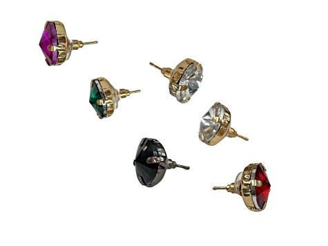 Off Park® Collection, Six-Pack Gold-Tone Multi-Color Circular Glass Crystal Stud Earrings.