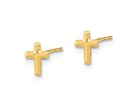 14k Yellow Gold Polished Set of 3mm Ball stud, CZ Flowers and Cross 3 Pair Earrings Set