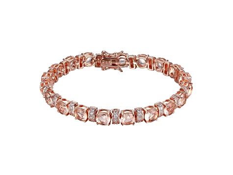 Morganite Simulant And White Cubic Zirconia 14k Rose Gold Over Silver Tennis Bracelet 2.14ctw