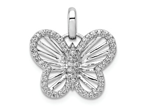 Rhodium Over 14k White Gold Diamond Butterfly Pendant