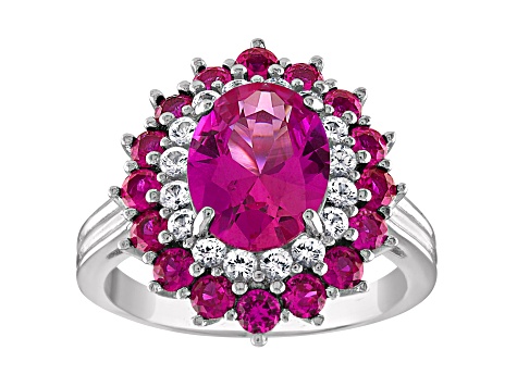 Sterling Silver Lab Created Pink Sapphire, Ruby and White Sapphire Ring 4.0ctw