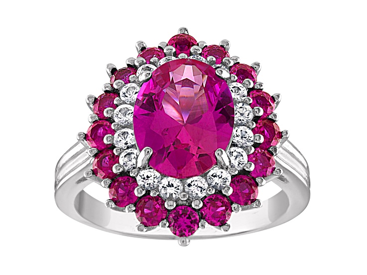 Sterling Silver Lab Created Pink Sapphire, Ruby and White Sapphire