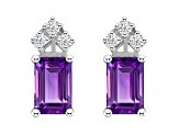 6x4mm Emerald Cut Amethyst with Diamond Accents 14k White Gold Stud Earrings