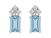 6x4mm Emerald Cut Aquamarine with Diamond Accents 14k White Gold Stud Earrings