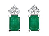 6x4mm Emerald Cut Emerald with Diamond Accents 14k White Gold Stud Earrings