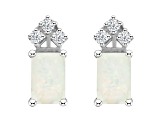 6x4mm Emerald Cut Opal with Diamond Accents 14k White Gold Stud Earrings