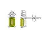 6x4mm Emerald Cut Peridot with Diamond Accents 14k White Gold Stud Earrings