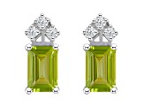 6x4mm Emerald Cut Peridot with Diamond Accents 14k White Gold Stud Earrings