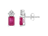 6x4mm Emerald Cut Ruby with Diamond Accents 14k White Gold Stud Earrings