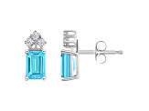6x4mm Emerald Cut Blue Topaz with Diamond Accents 14k White Gold Stud Earrings