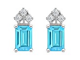 6x4mm Emerald Cut Blue Topaz with Diamond Accents 14k White Gold Stud Earrings