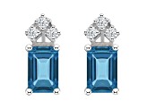 6x4mm Emerald Cut London Blue Topaz with Diamond Accents 14k White Gold Stud Earrings