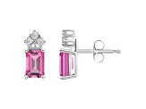 6x4mm Emerald Cut Pink Topaz with Diamond Accents 14k White Gold Stud Earrings