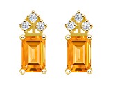 6x4mm Emerald Cut Citrine with Diamond Accents 14k Yellow Gold Stud Earrings