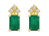 6x4mm Emerald Cut Emerald with Diamond Accents 14k Yellow Gold Stud Earrings