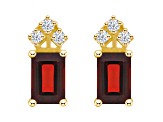 6x4mm Emerald Cut Garnet with Diamond Accents 14k Yellow Gold Stud Earrings