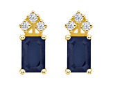 6x4mm Emerald Cut Sapphire with Diamond Accents 14k Yellow Gold Stud Earrings