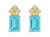 6x4mm Emerald Cut Blue Topaz with Diamond Accents 14k Yellow Gold Stud Earrings