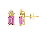 6x4mm Emerald Cut Pink Topaz with Diamond Accents 14k Yellow Gold Stud Earrings