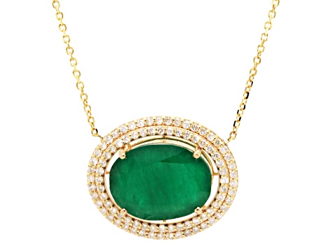 8.28 Ctw Emerald and 0.63 Ctw White Diamond Pendant in 14K YG