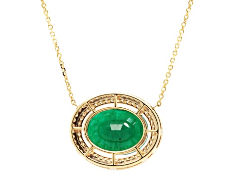 8.28 Ctw Emerald and 0.63 Ctw White Diamond Pendant in 14K YG